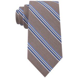 MICHAEL KORS Brown Blue Multi Rib Satin Stripe Silk Blend Classic Tie